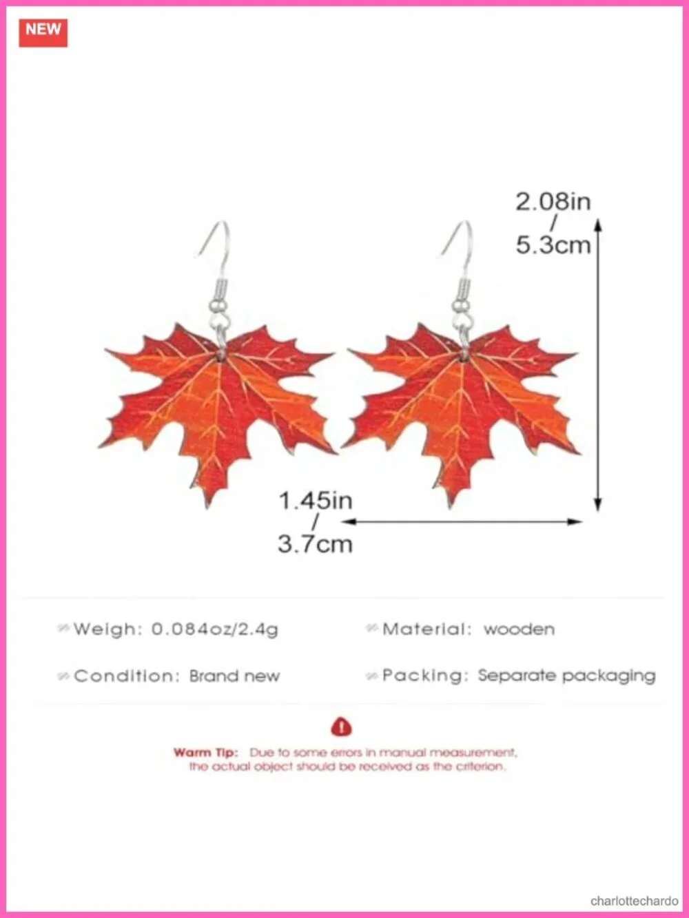 Handmade Wooden Thanksgiving Dangle Earrings French Wire